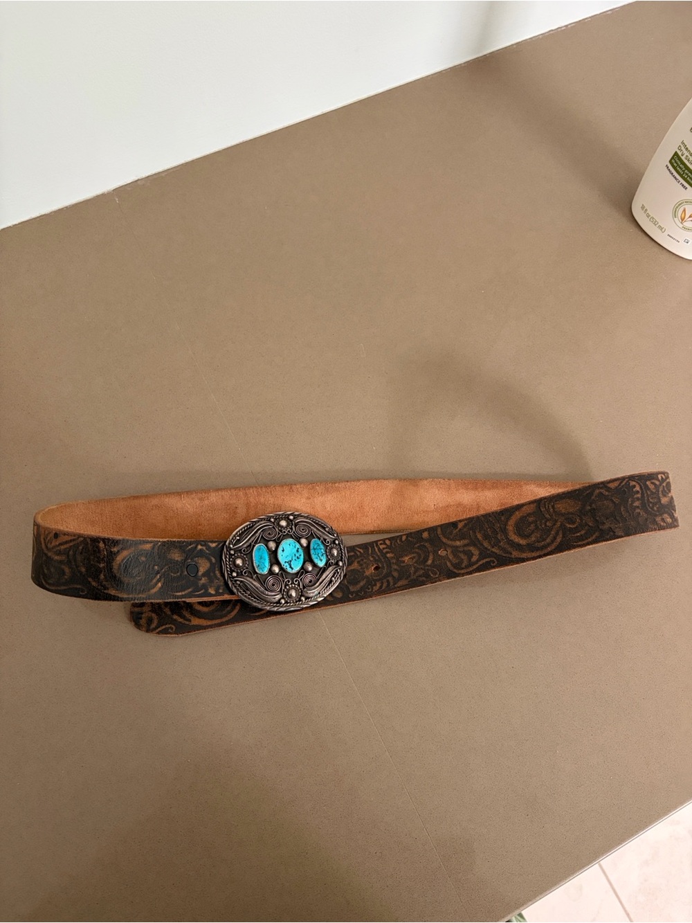 Vintage Lucky Sterling Silver Turquoise Belt Buckle 84g Southwestern Leather